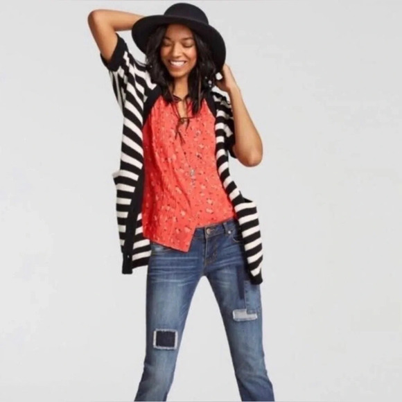 Cabi Whistle Striped Cardigan Knit 100% Cotton Short Sleeve Button Front Small - Picture 2 of 10